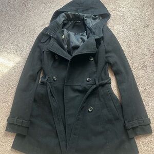 H&M Elegant Black Hooded Pea Coat
